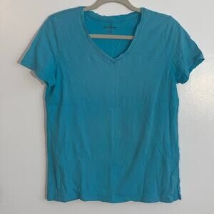 Eddie Bauer Women’s V‑Neck Tee – Light Blue – Size L – Cotton/Modal Soft Knit